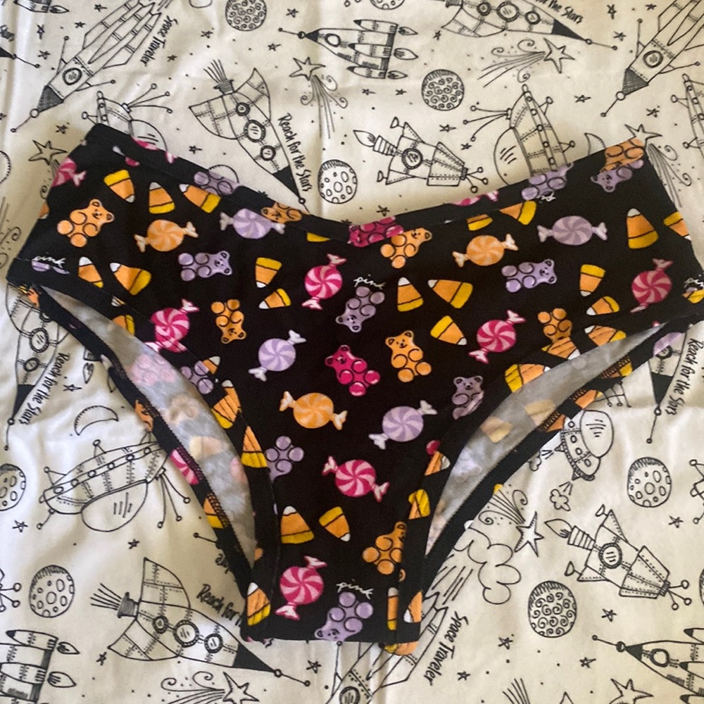 PINK Victoria's Secret Black Candy Print Bikini Panty